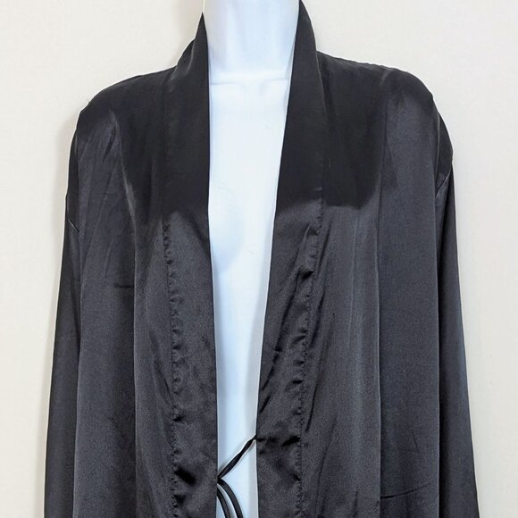 Vintage Y2K Victoria’s Secret Black Satin Belted Short Robe Kimono Long Sleeve - Picture 7 of 16